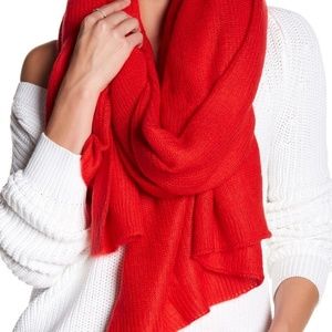 Free People Kennedy Scarf On Trend Oversized Luscious Red Soft Waffle Knit NWT